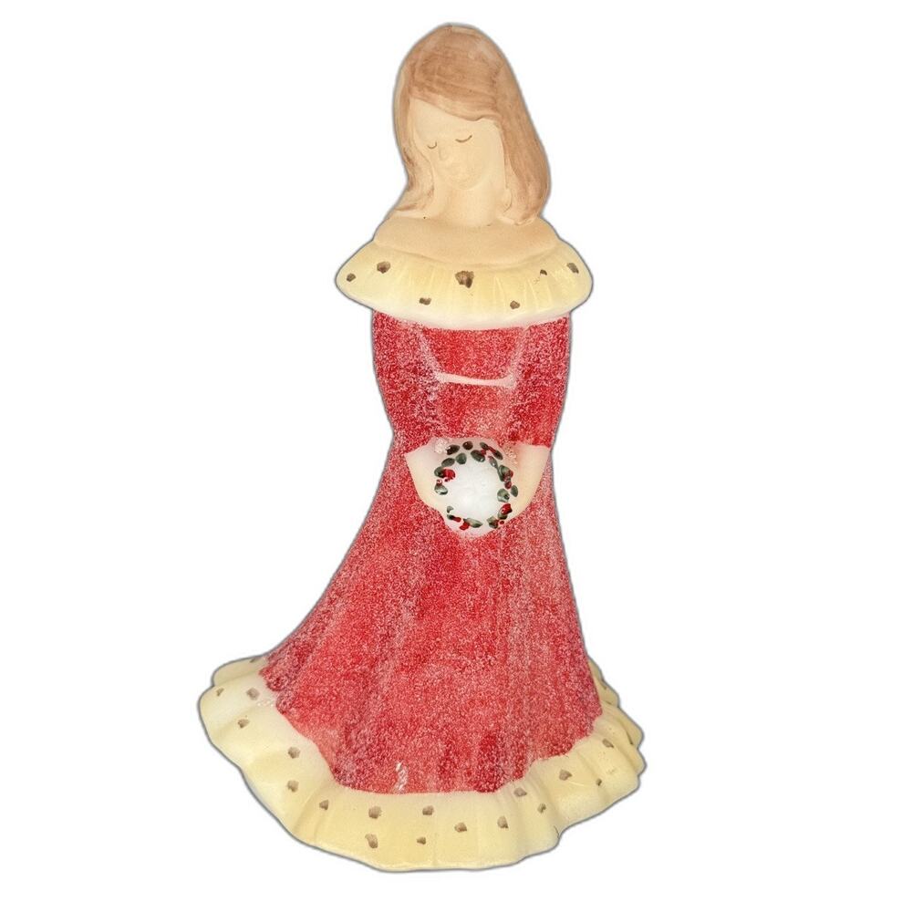 Fenton Christmas Bridesmaid Figurine Red Gown Wreath Hand Painted Signed